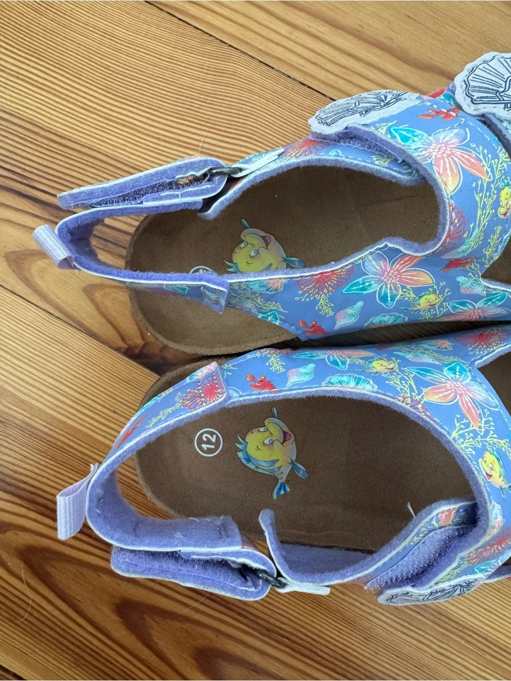 Girls' Blue Ariel Little Mermaid Print Adjustable Sandals size 12 never worn